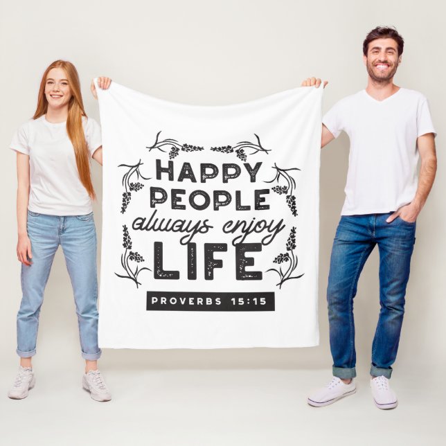 Happy Life with Faith – Proverbs 15:15 Art Fleece Blanket (In Situ)