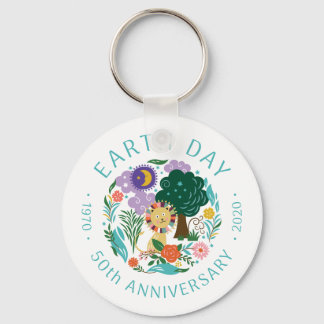 Happy Lion Nature Whimsical Earth Day 2020 50th Keychain
