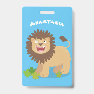 Happy lion roaring cartoon illustration badge