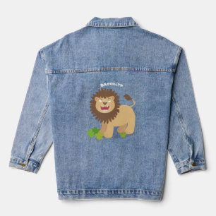 Happy lion roaring cartoon illustration denim jacket