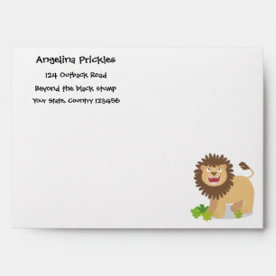 Happy lion roaring cartoon illustration envelope