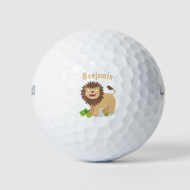 Happy lion roaring cartoon illustration golf balls (Front)