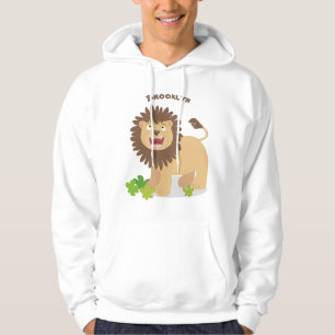 Happy lion roaring cartoon illustration hoodie