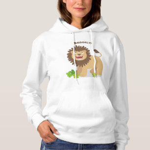 Happy lion roaring cartoon illustration hoodie