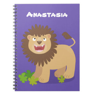Happy lion roaring cartoon illustration notebook