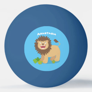 Happy lion roaring cartoon illustration ping pong ball