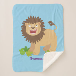 Happy lion roaring cartoon illustration sherpa blanket