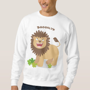 Happy lion roaring cartoon illustration sweatshirt