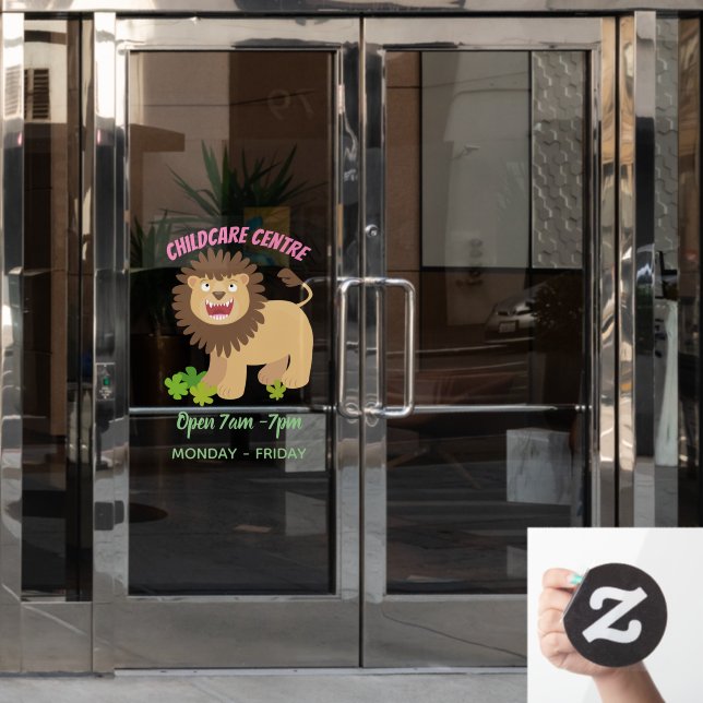Happy lion roaring cartoon illustration window cling (Office Door)