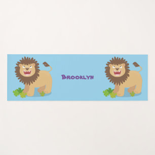 Happy lion roaring cartoon illustration yoga mat