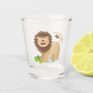 Happy lion roaring cartoons illustration  shot glass