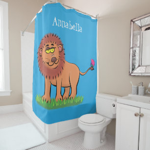 Happy lion with butterfly cartoon illustration