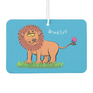 Happy lion with butterfly cartoon illustration air freshener