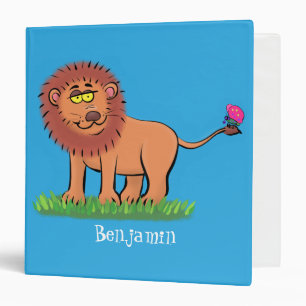 Happy lion with butterfly cartoon illustration binder