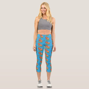 Happy lion with butterfly cartoon illustration capri leggings