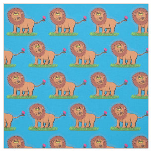 Happy lion with butterfly cartoon illustration fabric