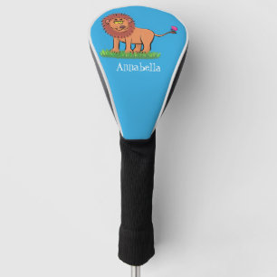 Happy lion with butterfly cartoon illustration golf head cover