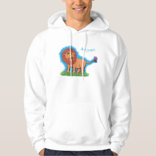 Happy lion with butterfly cartoon illustration hoodie