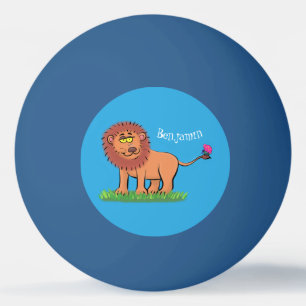 Happy lion with butterfly cartoon illustration ping pong ball
