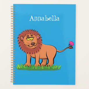 Happy lion with butterfly cartoon illustration planner