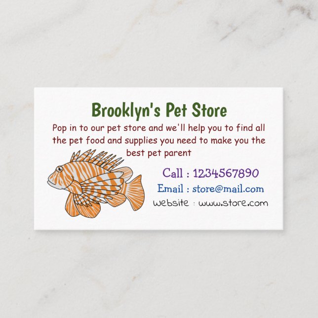 Happy lionfish cartoon illustration business card (Front)
