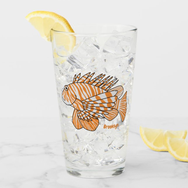 Happy lionfish cartoon illustration glass (Front Ice)