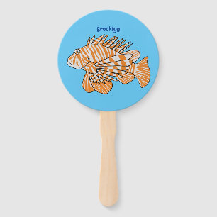 Happy lionfish cartoon illustration hand fan