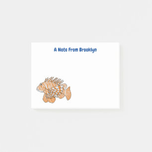 Happy lionfish cartoon illustration  post-it notes