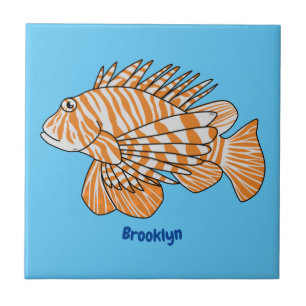 Happy lionfish cartoon illustration tile