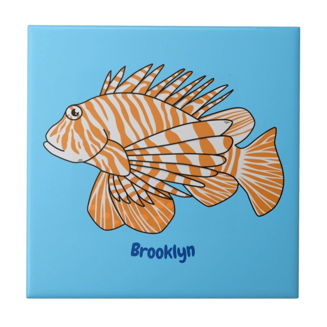 Happy lionfish cartoon illustration tile (Front)