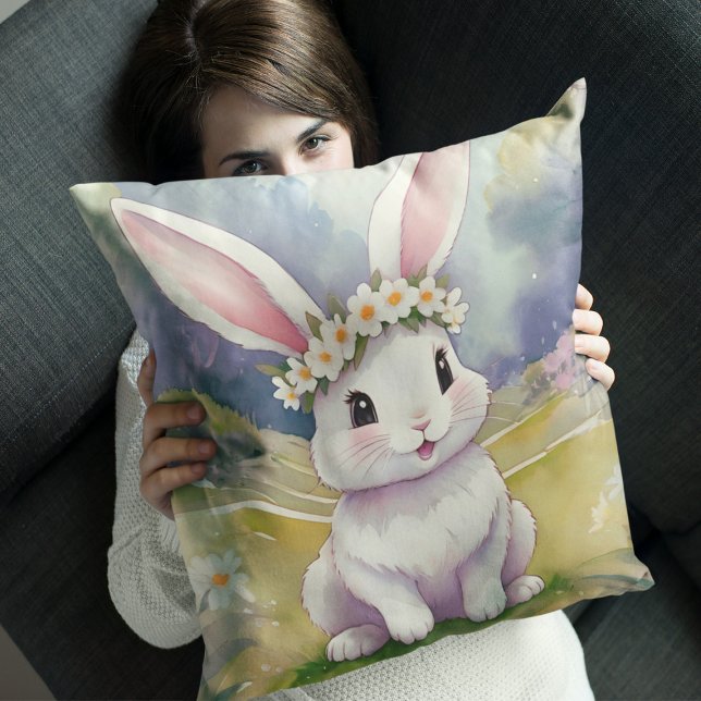 Happy little bunny 2, Easter Throw Pillow (Creator Uploaded)