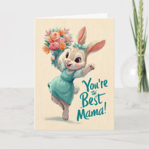 Happy Little Bunny With Flowers for Mother's Day Card