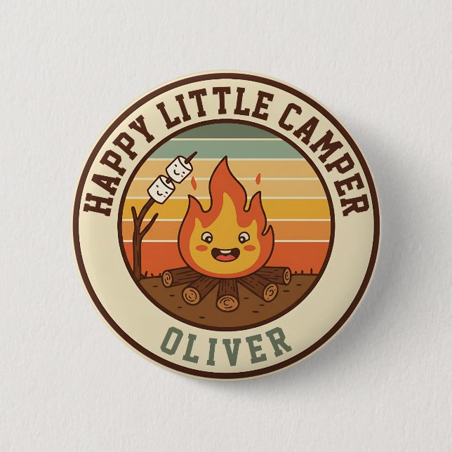 Happy Little Camper Badge 2 Inch Round Button (Front)