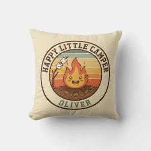 Happy Little Camper Badge Throw Pillow