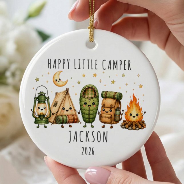 Happy Little Camper Personalized Ornament (Creator Uploaded)