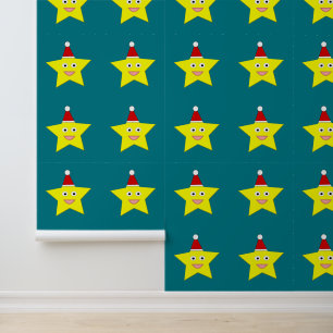 Happy Little Christmas Star Patterned Wallpaper