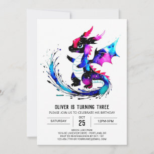 Happy Little Dragon Digital Boy Birthday Invitation