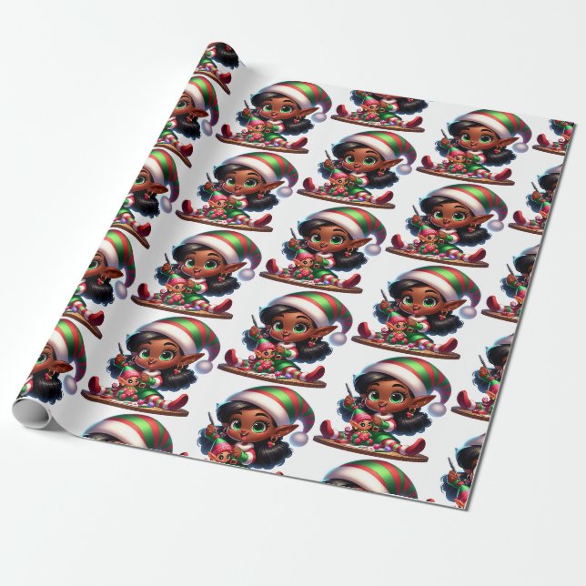 Happy Little Elf Girl - Christmas Gift Paper (Unrolled)