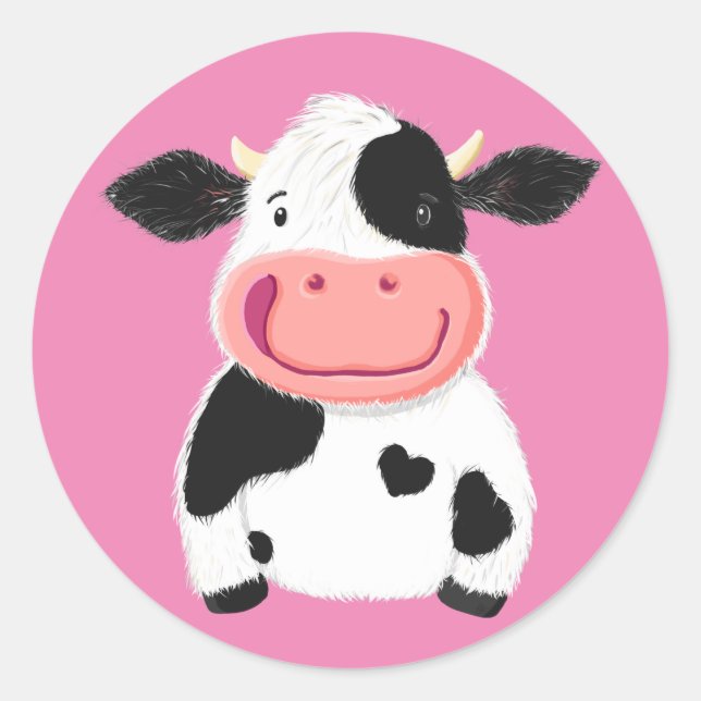 Happy Little Holstein Dairy Cow Classic Round Sticker (Front)