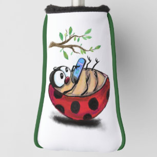 Happy Little Ladybug with Phone - Cartoon Drawing Golf Head Cover