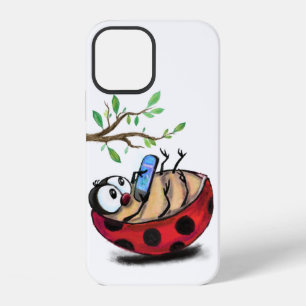 Happy Little Ladybug with Phone - Cartoon Drawing  iPhone 12 Case