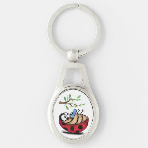 Happy Little Ladybug with Phone - Cartoon Drawing  Keychain