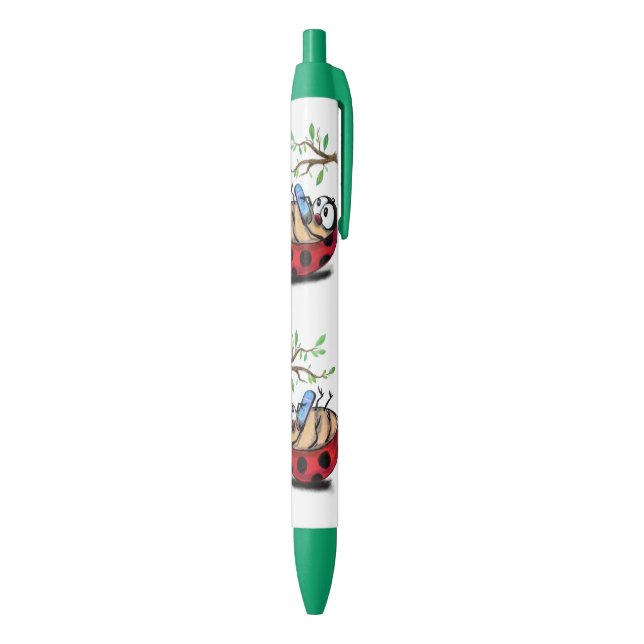 Happy Little Ladybug with Phone - Funny Drawing Blue Ink Pen (Bottom (Vertical))