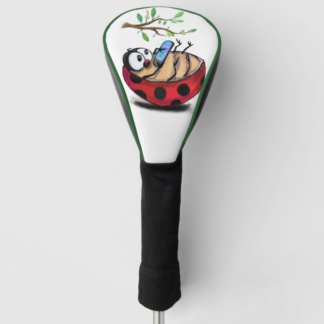 Happy Little Ladybug with Phone - Funny Drawing Golf Head Cover (Front)