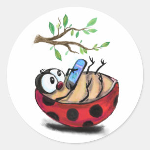 Happy Little Ladybug with Phone Funny Sticker