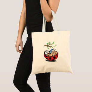 Happy Little Ladybugs with Phone - Funny Drawing Tote Bag