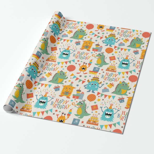 Happy Little Monsters  Wrapping Paper (Unrolled)