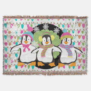 Happy Little Penguins Holiday Throw Blanket