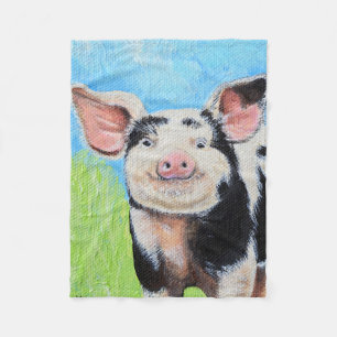 Happy Little Pig Painting Fleece Blanket