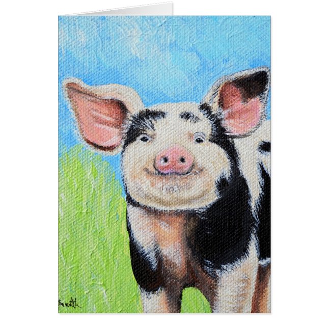 Happy Little Pig Painting Greeting Card (Front)